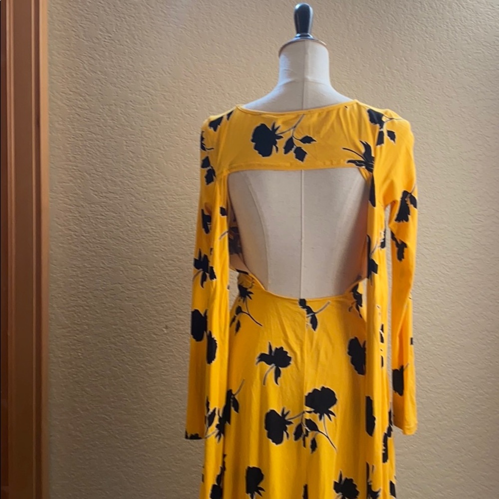 Yellow and black floral dress with open back
